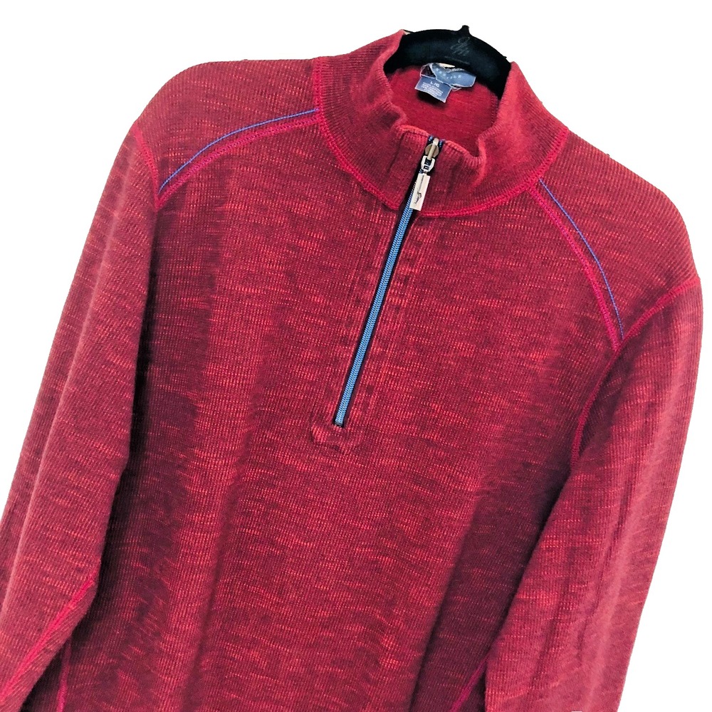 Tommy Bahama 1/4 Zip Pullover Sweater Mens L Burgundy Textured Reverse Preppy‎